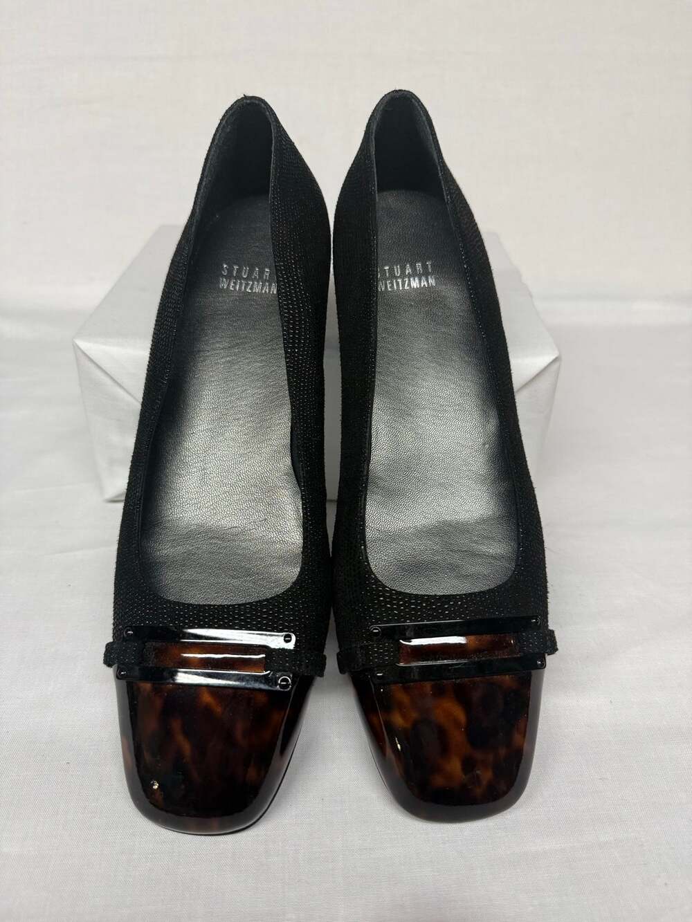 Stuart Weitzman Tortoise Cap Toe Block Heel Pumps